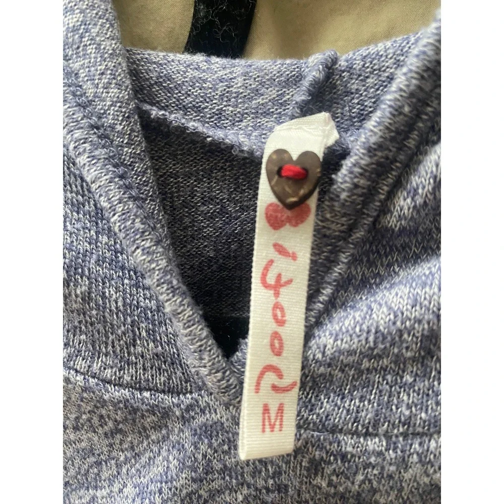 Poof! Soft Cozy Knit Blue Grey Heather Cold Shoulder Pullover Hoodie Size S - Picture 9 of 11